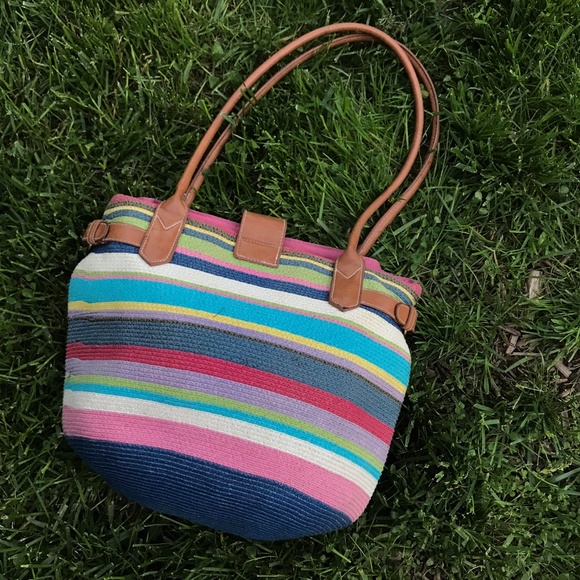 Womens Multicolored Straw Tote - Picture 2 of 7